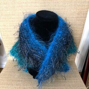 Vintage Blue Hairy Knit Scarf